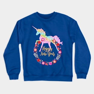 Rainbow Unicorn New Year Holiday Wreath Crewneck Sweatshirt